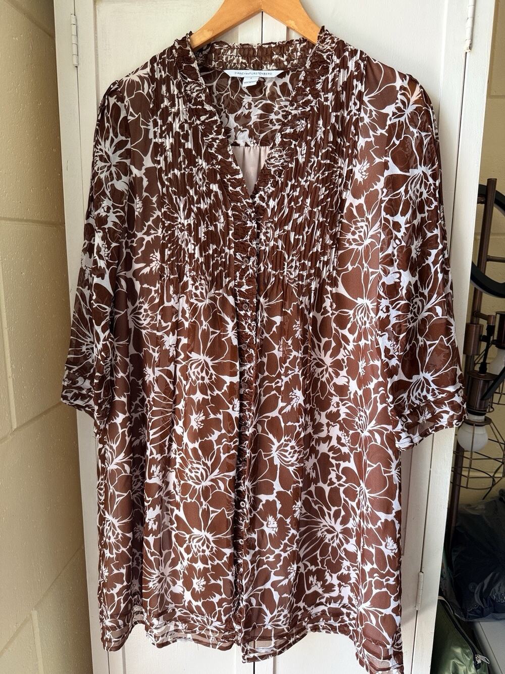 Diane von Furstenberg DVF Layla Chocolate Brown 100% Silk Dress Size 0